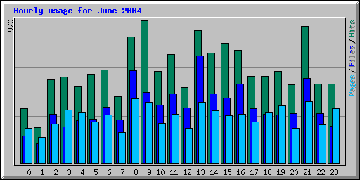 Hourly usage for June 2004